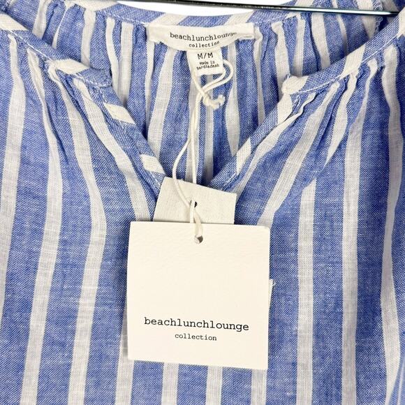 NWT beach lunch lounge Striped Tiered Peplum Short Sleeve Top Sz Medium Nautical - Picture 9 of 12